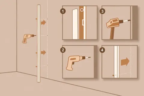 Étapes pour l'installation paroi de douche : perçage, fixation et ajustement.