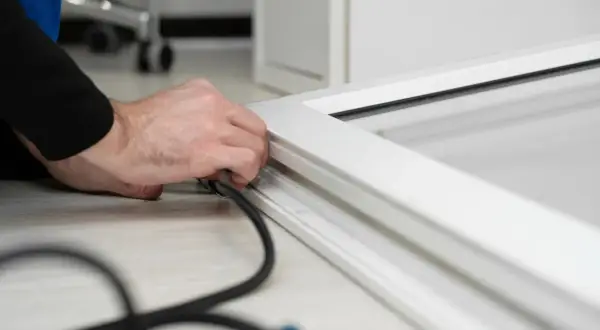 Main tenant en main un outil pour changer joint fenetre pvc.